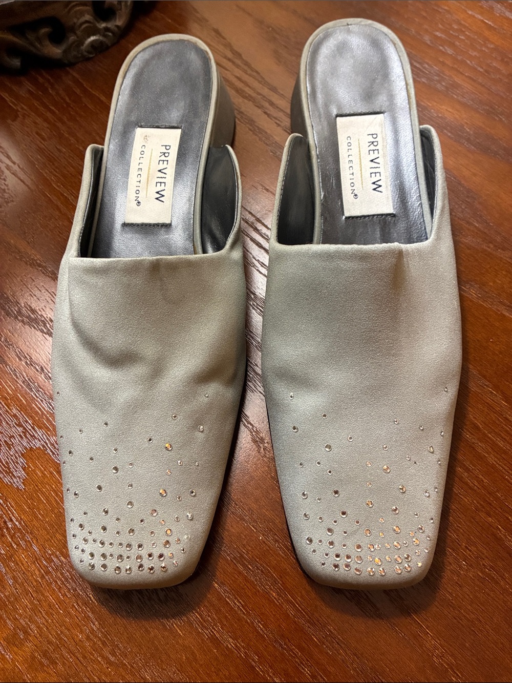 Preview Collection Women's Crystal-Studded Slip-On Mules in Light Gray 11